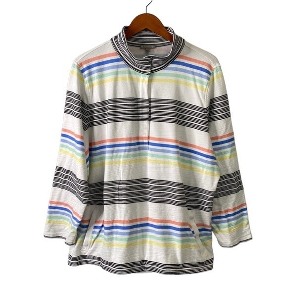 Talbots T by Talbots Striped Slub French Terry Pullover Sweater Top Long Sleeve - Picture 2 of 16